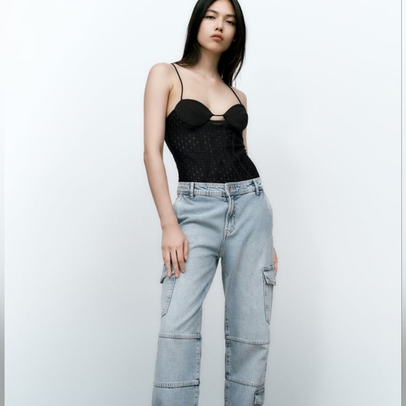 🌞Zara Lace Bodysuit Corset Cut Out Openwork Embroidery NWOT M - Picture 3 of 16